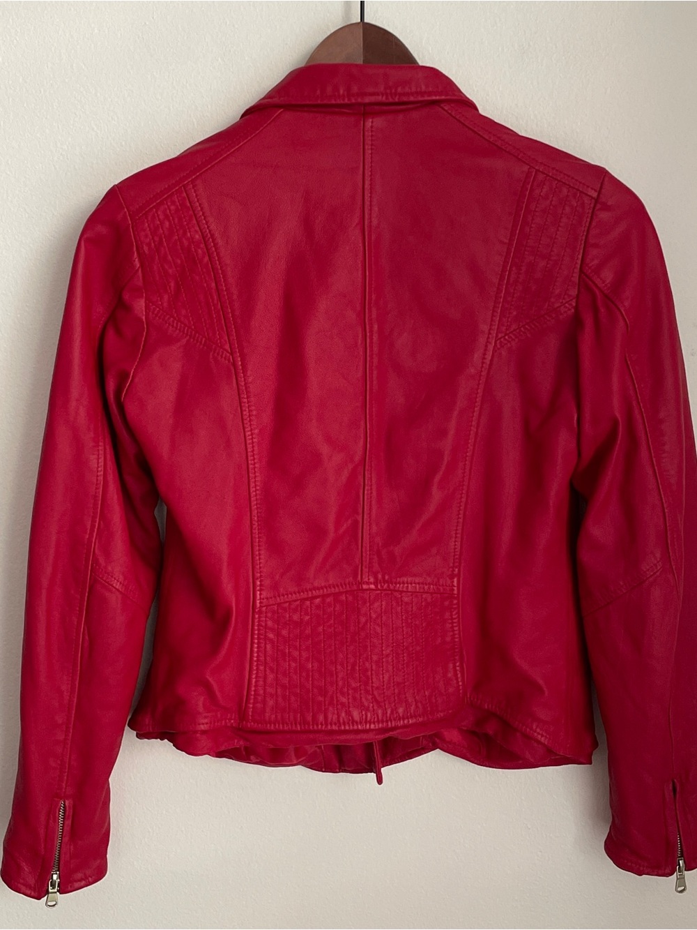 Vera Pelle Leather Moto Jacket Womens Medium Red Genuine Leather Biker Italian - Picture 9 of 11